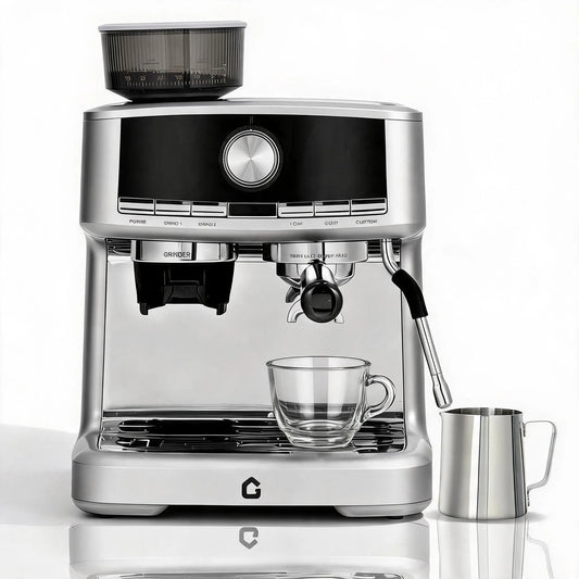 Machine à espresso, acier inoxydable de 20 Bars, 30 Réglages de Mouture et Volume de Shot Ajustable, Broyeur Intégré, Cafetière Professionnelle