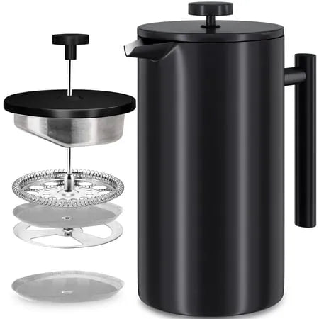 Machine à espresso, Presse Française de 50 OZ, Filtres Raffinés, à Thé, Noir, Cafetière en acier inoxydable à Double Paroi Isolée