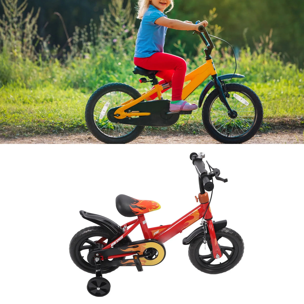 Vélo enfant, à Roue en Mousse de 12 pouces, Capacité de Charge de 110 Lb, Roues Stabilisatrices pour Tout-Petit