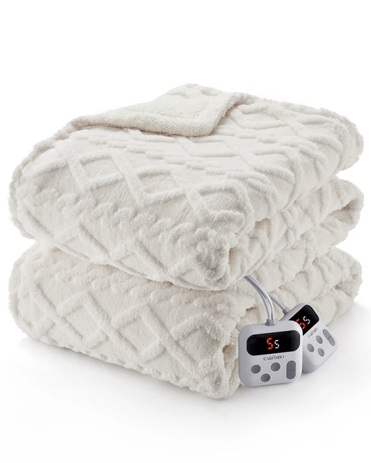 Double Commande, 10 Niveaux de Chaleur, 10 Réglages de Minuterie, Chauffage Rapide, Couverture Chauffante Électrique