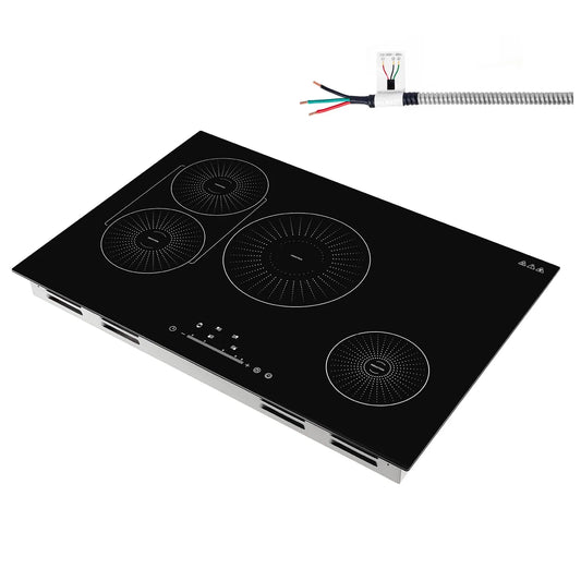 Cuisinière, à Induction 30 Pouces 4 Brûleurs Cuisinière Électrique Intégrée 220V 7500W, Faible Consommation Chauffage Continu, 9 Niveaux de Puissance