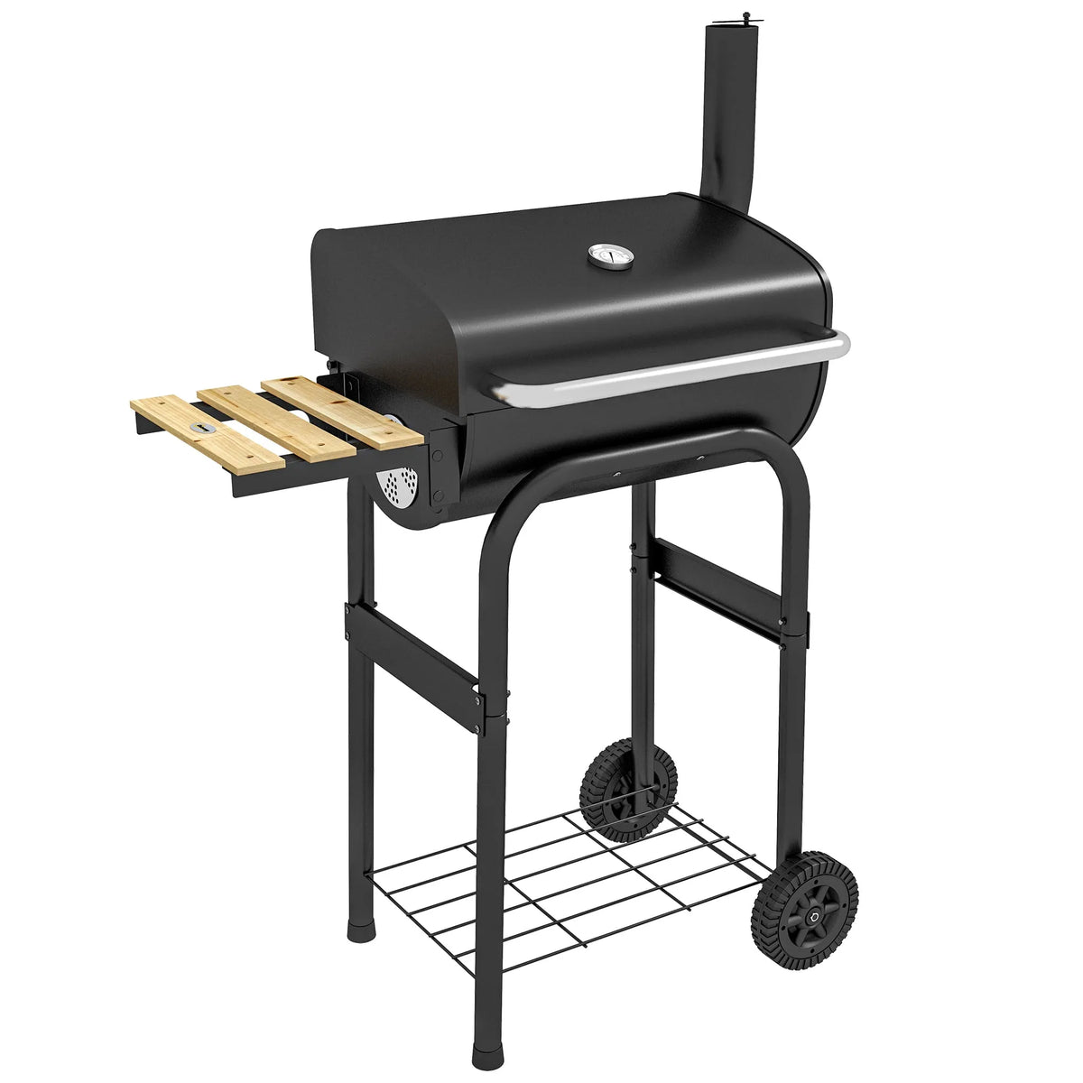 Barbecue, gril extérieur, Charbon, BBQ avec Thermomètre, Tablettes et Roues