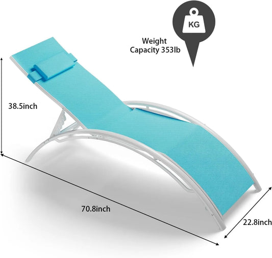 Chaises d'extérieur Inclinables en Aluminium, Ensemble de 2 Chaises Longues de Patio, Dossier et Accoudoirs Réglables