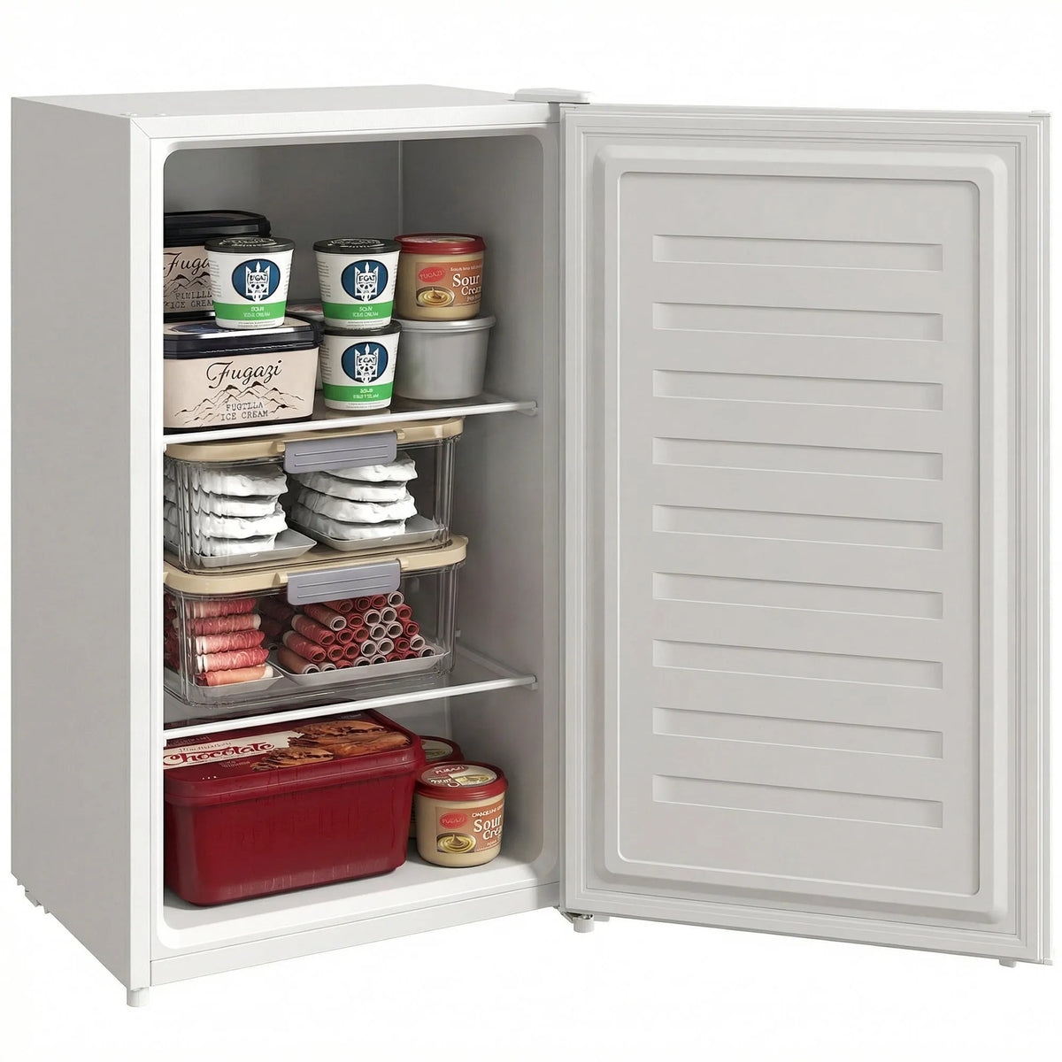 Congélateur, Mini de 2,1 pi3, Congélateur Vertical Compact, Tablette Amovible, Température Réglable, Blanc, Porte Réversible