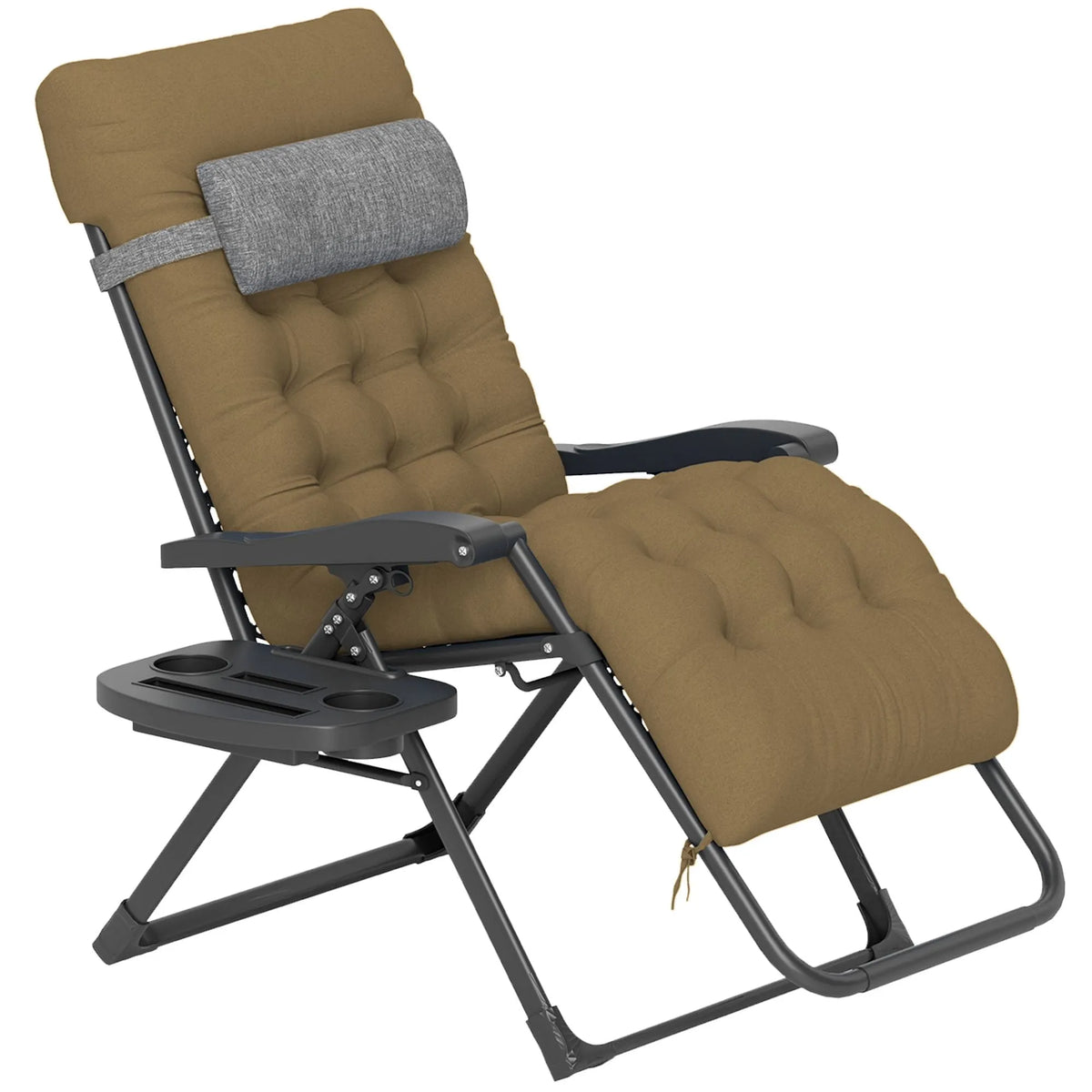 Fauteuil inclinable, Terrain de Camping et Salon 35,5 po L, Patio Réglable, Porte-Gobelet, Cadre en Acier et Coussin Amovible