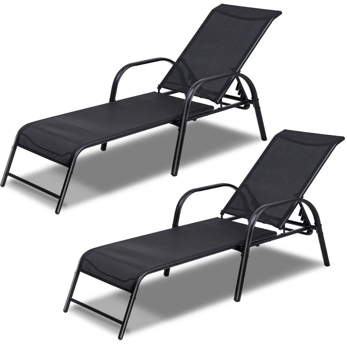 Fauteuil, 2 Chaises Longues de Patio à Sangle, s Inclinables à Dossier Réglable