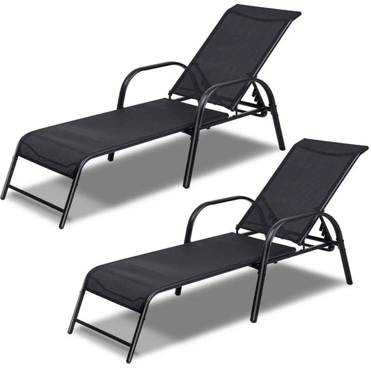 Fauteuil, 2 Chaises Longues de Patio à Sangle, s Inclinables à Dossier Réglable