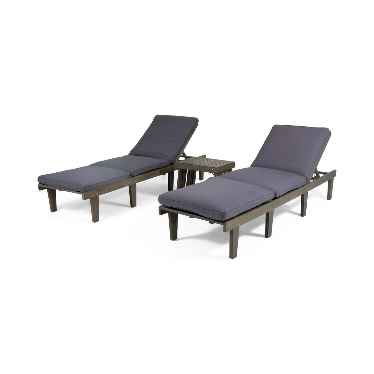 Chaise, Fini Gris, Elliott Ensemble de 3 s Longues d'extérieur en Bois d'Acacia, Gris Foncé