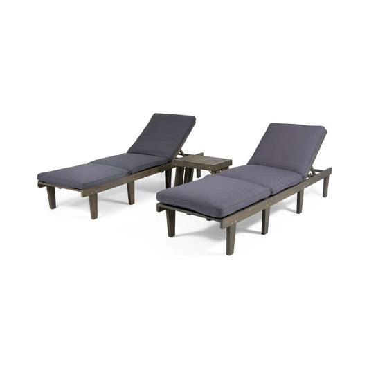 Chaise, Fini Gris, Elliott Ensemble de 3 s Longues d'extérieur en Bois d'Acacia, Gris Foncé