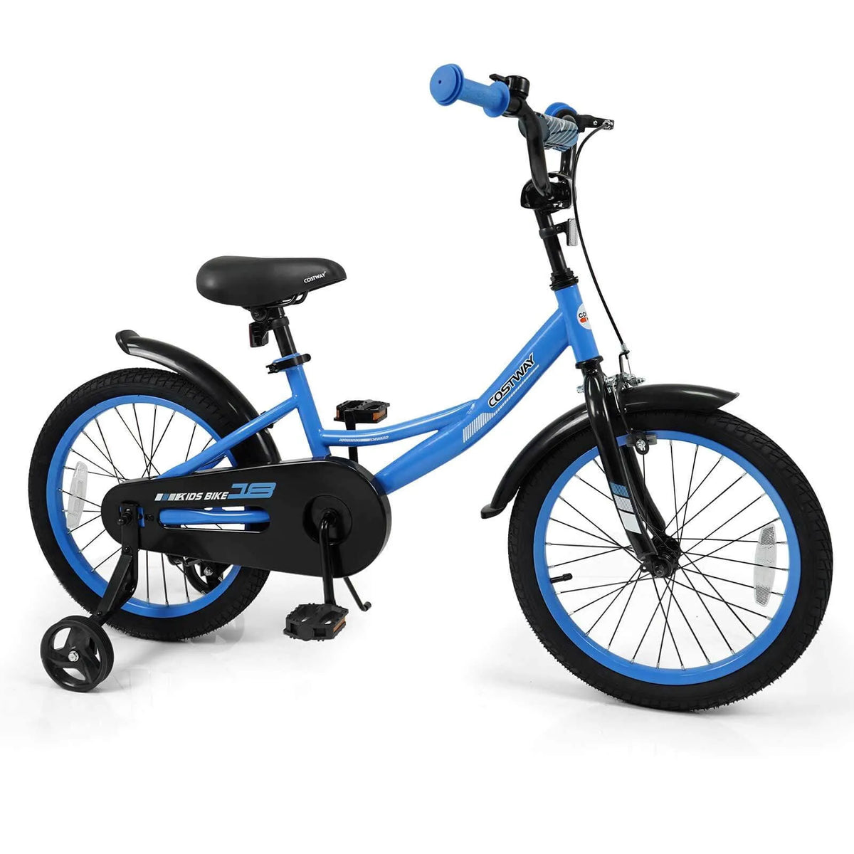 Vélo enfant, Roues Stabilisatrices, 18 pouces, Hauteur de Selle et de Guidon Ajustable, Freins Doubles, 18 Pouces avec Roues Stabilisatrices