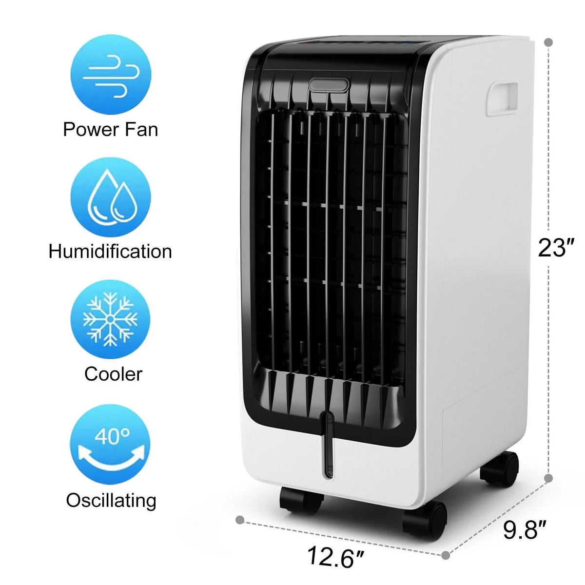 Rafraîchisseur d'air, Minuterie de 8 Heures, 3-en-1, Refroidisseur Évaporatif pour Chambre, Maison, Fonctionnement Silencieux, Évaporatif Portable