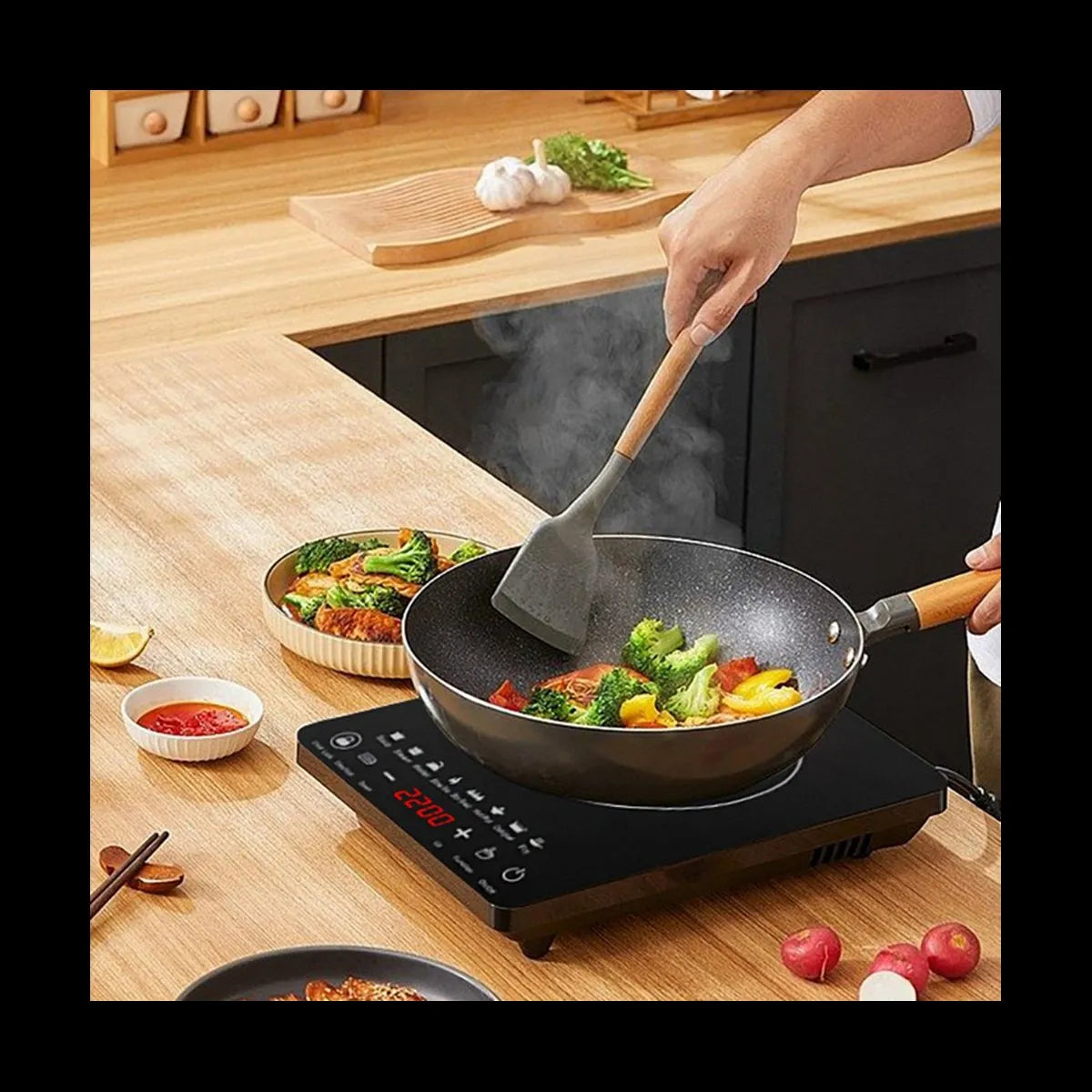 Cuisinière, Plaque de Cuisson Portable à Induction 8 Températures, Brûleur Tactile, Comptoir, Plaque Chauffante à Induction à Faible Bruit, Prise EU