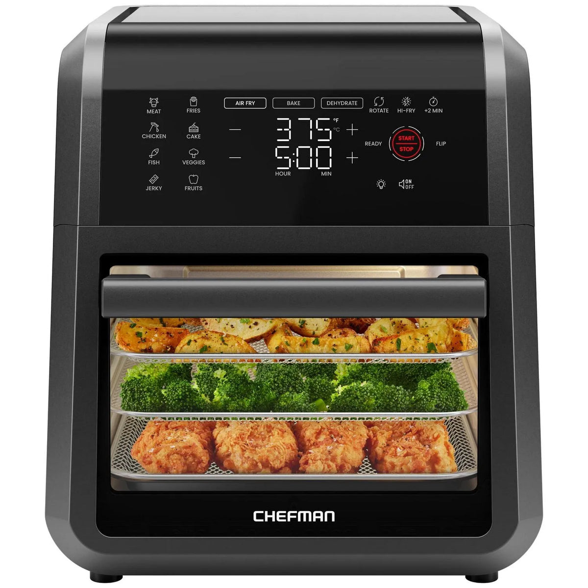 Friteuse à air, multifonctionnelle Chefman 6-en-1, une capacité de 11,5L 12 Qt et un écran tactile numérique, Noir
