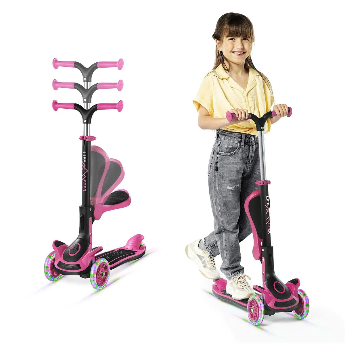 Siège Pliable, Trottinette à 3 Roues pour Enfants, Jouet à Chevaucher à Inclinaison pour Diriger pour Enfants de 2+, Hauteur de Guidon Ajustable