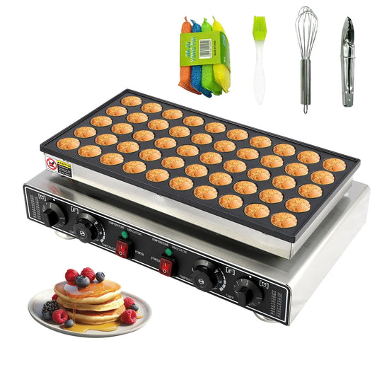 Plaque en acier inoxydable Antiadhésive à Température Réglable, Machine à Crêpes Hollandaises Mini Commerciale 1800 W à 50 Cavités, Minuterie