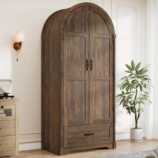 Armoire, Penderie Arquée avec Lumière à Détecteur DEL, Miroir, Tiroir