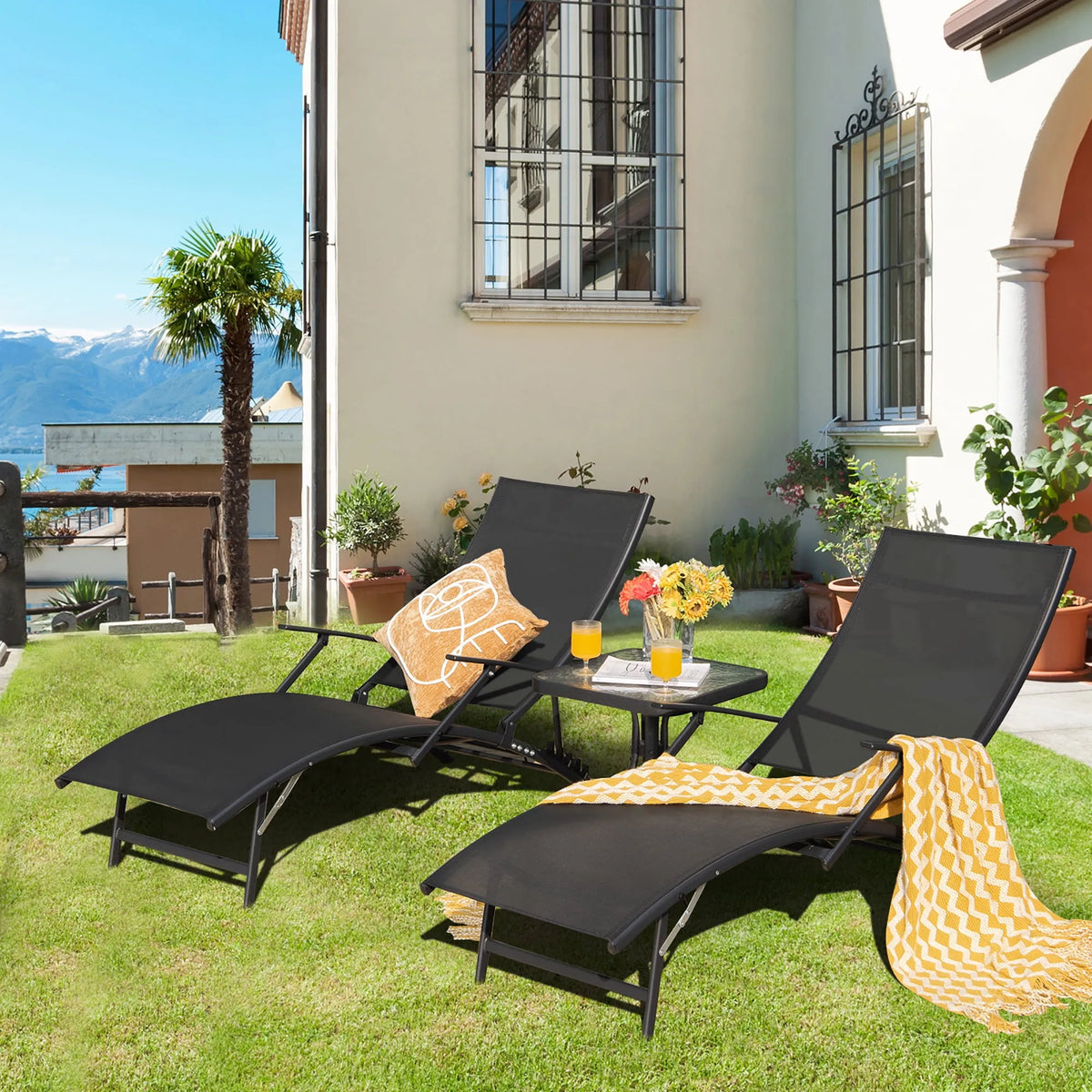 Fauteuil, Costway Lot de 2 Chaises Longues Pliantes de Patio, Fauteuils Inclinables Réglables Empilables avec Accoudoirs
