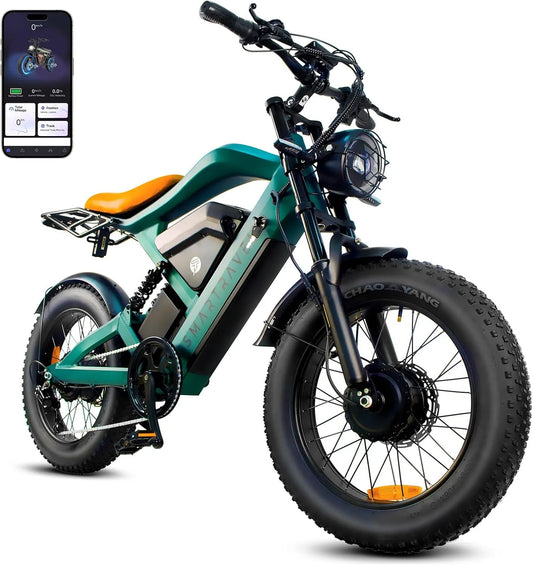 Moto, Autonomie de 80 Miles, Tout-Terrain Électrique à Double Batterie 52 V 50 Ah pour Adultes, Pneus Larges Tout-Terrain 20'x4'