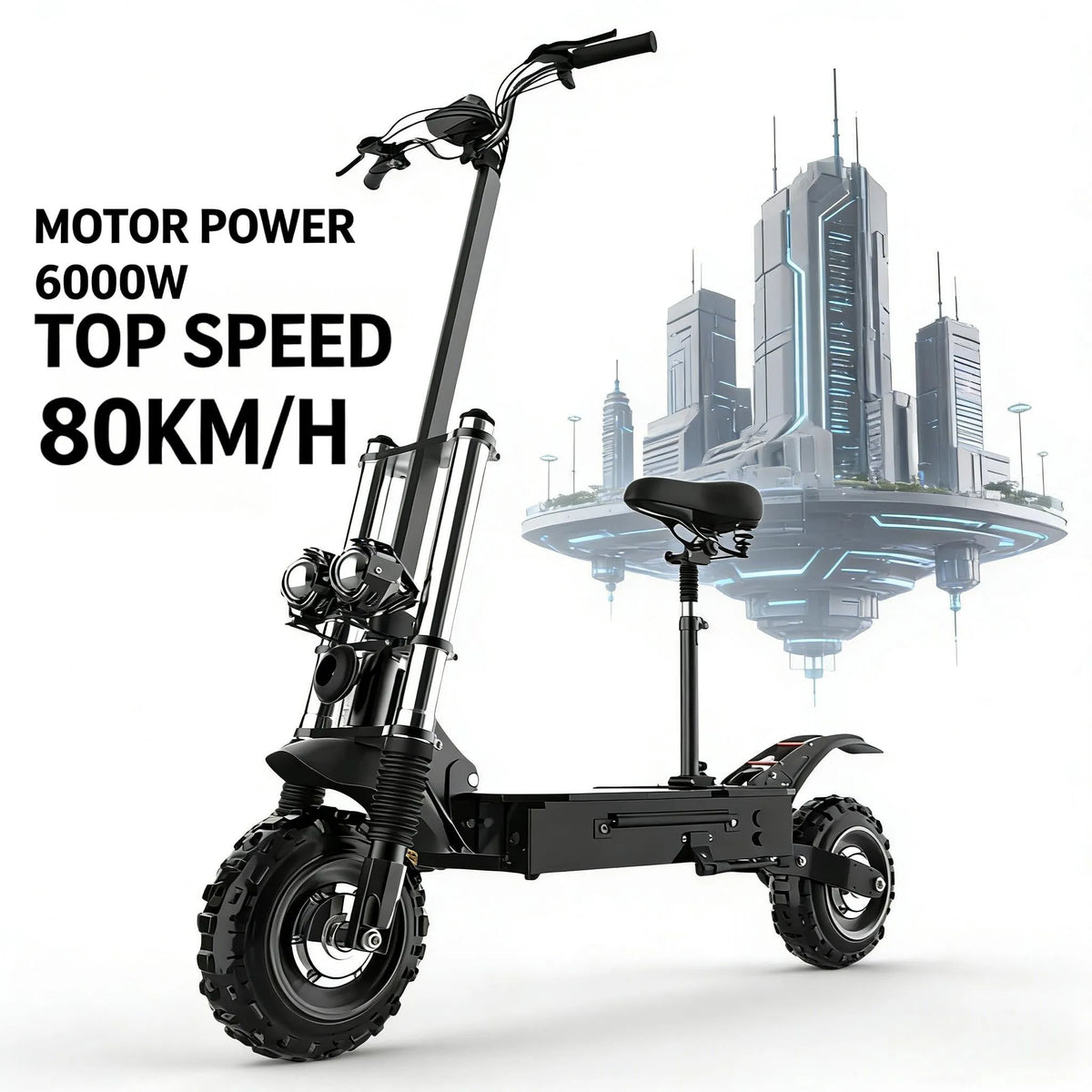 Trottinette électrique X60, Vitesse Maximale de 80 km/h, Moteur Double de 6000 W, Pneus Tout-Terrain de 11 pouces, Trottinette Électrique Pliable