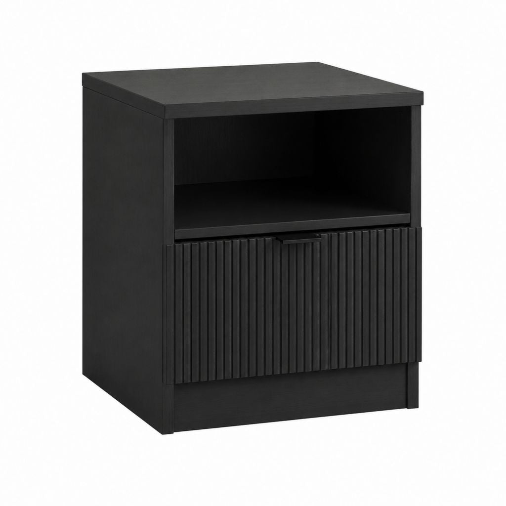 Table de chevet noire en panneaux MDF rectangulaire avec porte et niche 45 x 40 x 55 cm