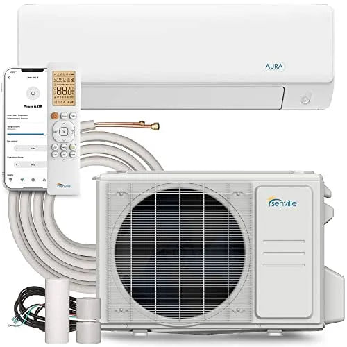 Climatiseur mural Senville, 18000 BTU, AURA Mini Split Energy Star Thermopompe pour Climat Froid, Compatible, Alexa, Blanc, Compatible avec Alexa