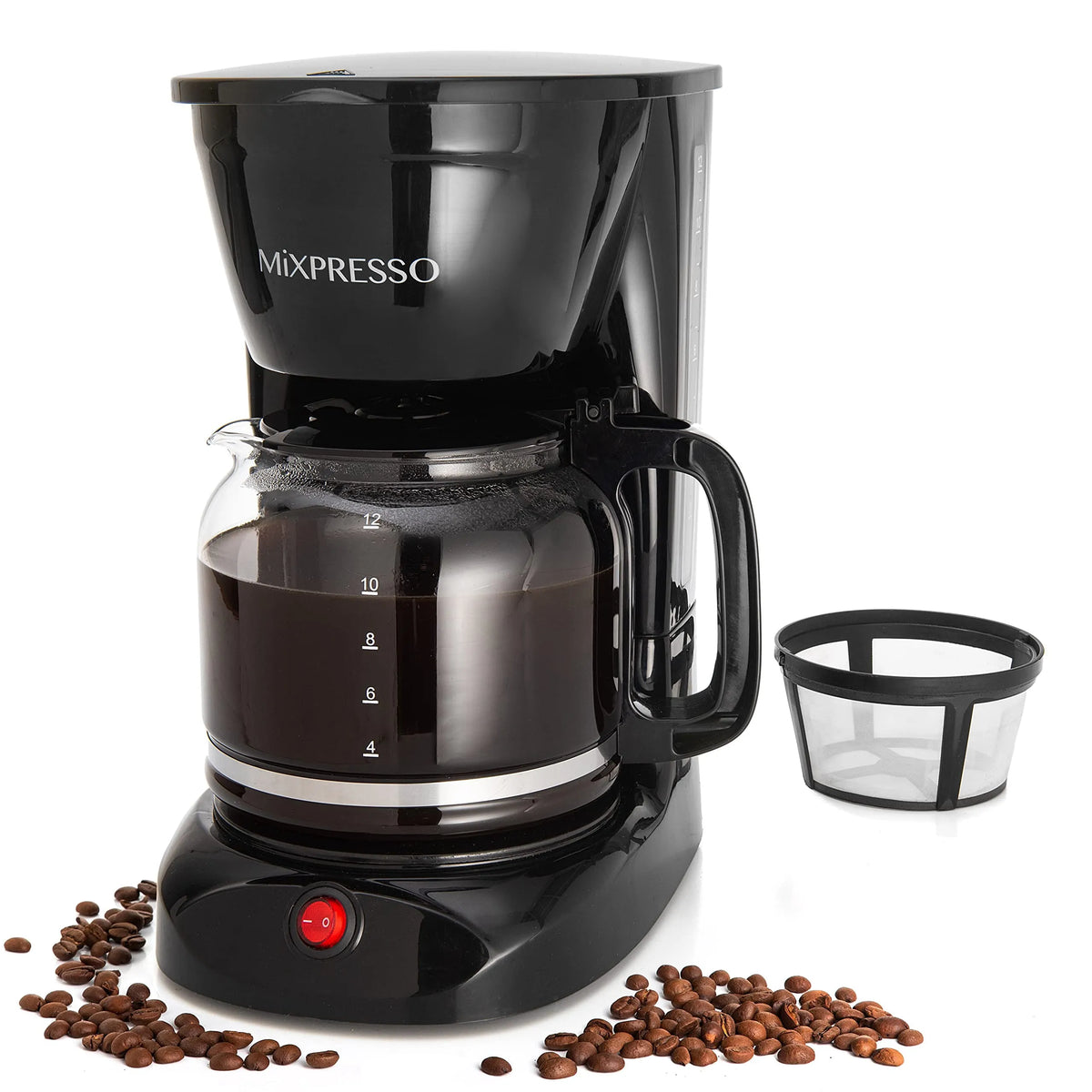 Cafetière filtre, 12 Tasses, Carafe en Verre Borosilicaté, Anti-Goutte, Fenêtre d'Eau, Interrupteur Marche/arrêt Facile, Noire, Grande