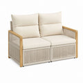 Canapé de jardin 2 places beige en acacia massif et corde PE 150 x 80 x 78 cm