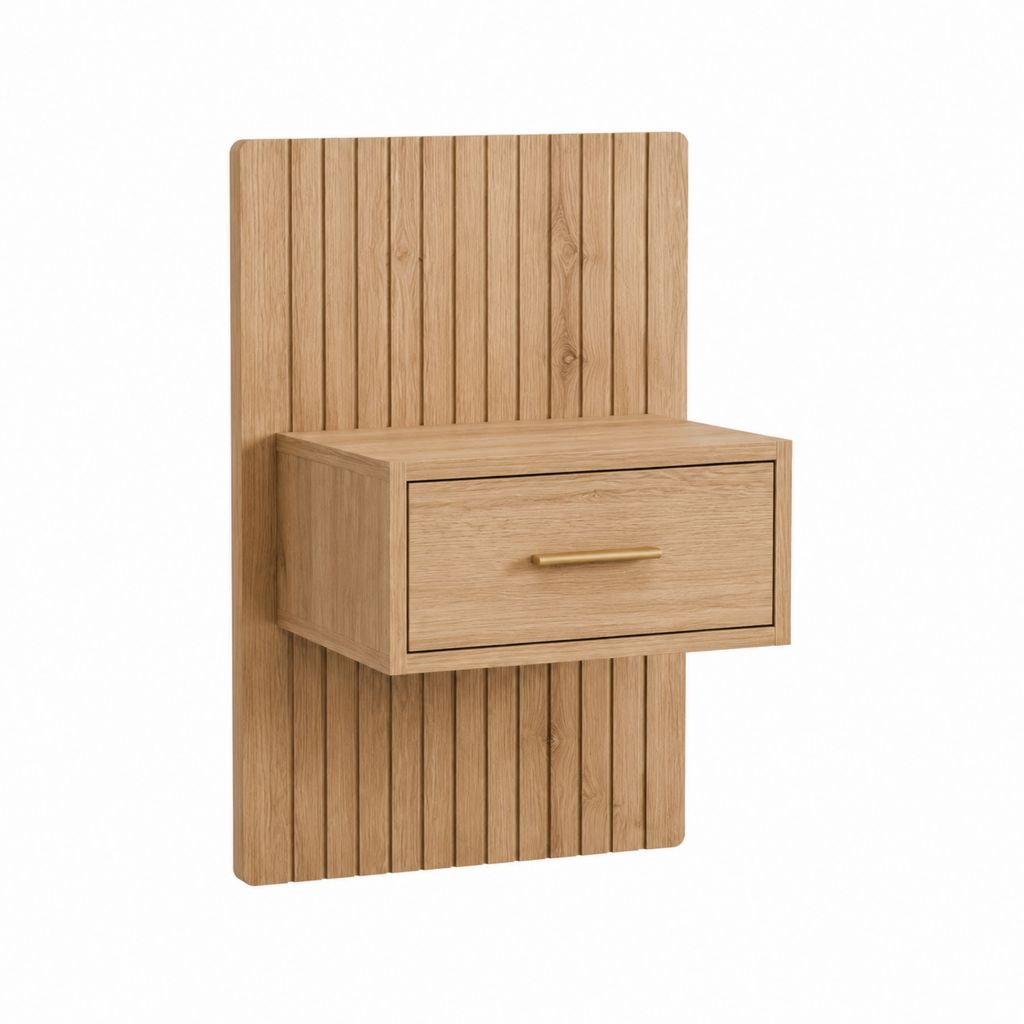 Table de chevet murale suspendue chêne clair MDF plaqué chêne rectangulaire 60 x 35 x 100 cm avec tiroir
