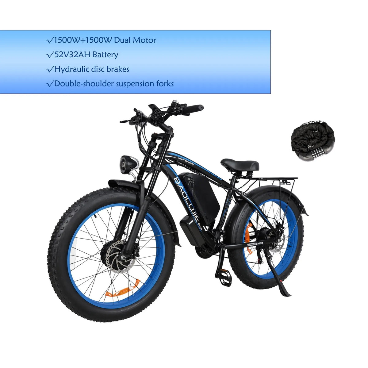 Vélo électrique, 52V3000W, 32Ah, 52V3000 W, Adulte 52V3000 W, à Pneus Larges 26*4 Pouces pour Tous les Terrains, Adulte 52V3000W