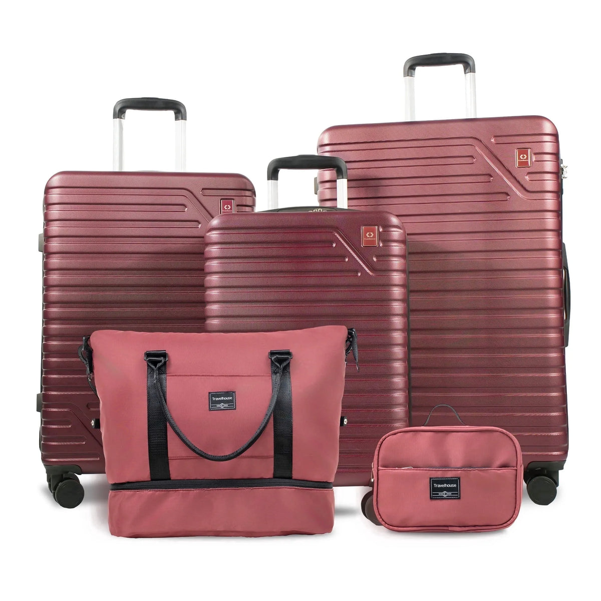 Serrure TSA et un Sac de Voyage, 5 Pièces Ensemble de Bagages Rigides Comprenant une Valise Légère à Roulettes Pivotantes, Rouge Bordeaux