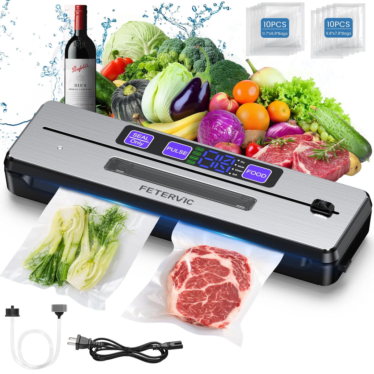 Coupeur Intégré, Machine de Mise sous Vide pour Aliments 90 kPa 130 W, 6 Modes de Scellage pour l'Entreposage des Aliments, Affichage Numérique à DEL