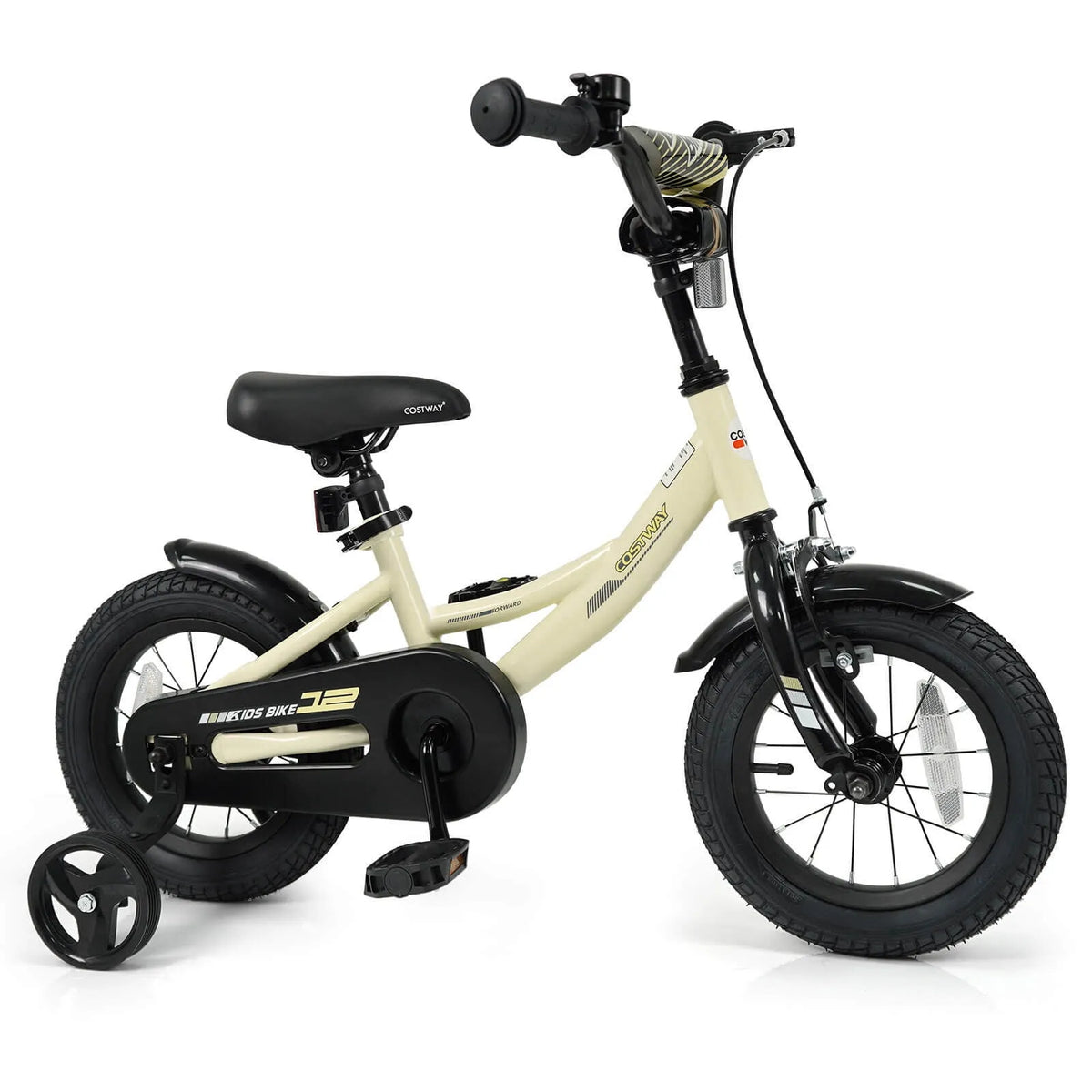 Vélo enfant, Roues Stabilisatrices, 12 pouces, Hauteur de Selle et de Guidon Ajustable, Freins Doubles, 12 Pouces avec Roues Stabilisatrices
