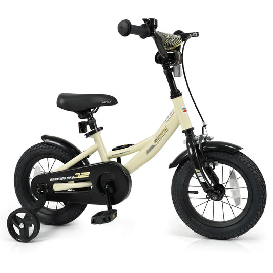 Vélo enfant, Roues Stabilisatrices, 12 pouces, Hauteur de Selle et de Guidon Ajustable, Freins Doubles, 12 Pouces avec Roues Stabilisatrices