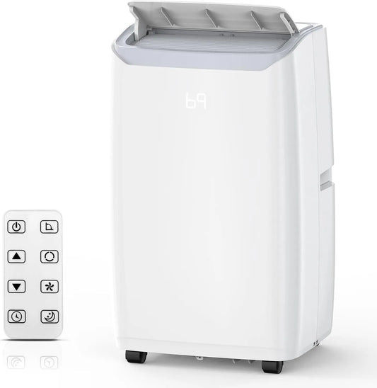 Climatiseur portable, 14000 BTU, Minuterie 24 Heures, Corps Blanc Déshumidificateur et Ventilateur 3-en-1, Conception Écoénergétique