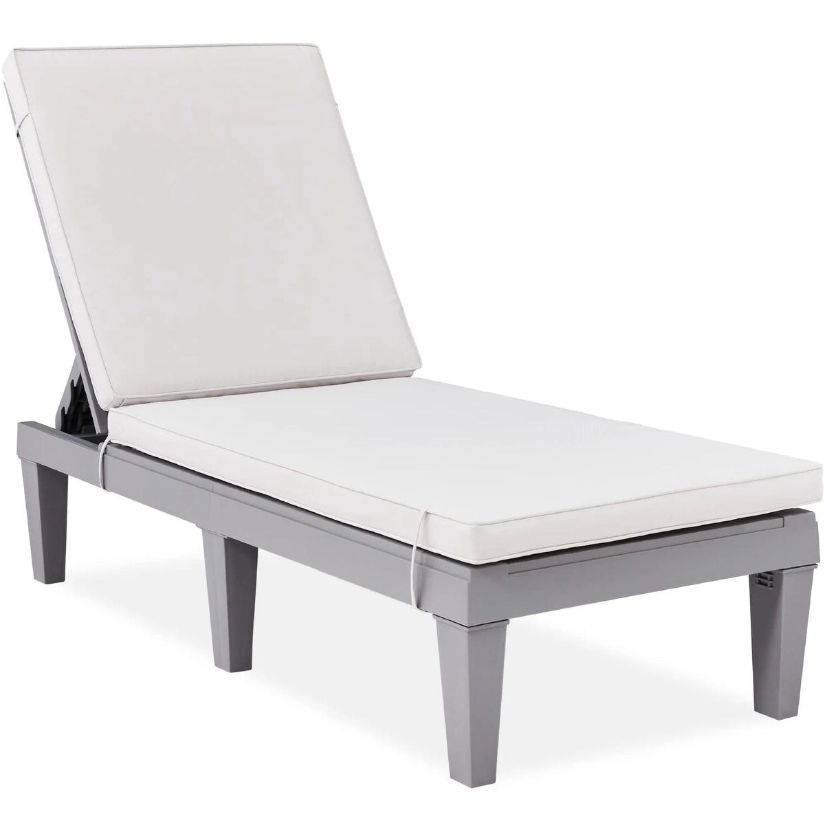 Chaise longue, 330 Lb, 5 Positions, d'extérieur, Chaise Longue de Patio en Résine, Coussin, Dossier Réglable, Gris/blanc Sable