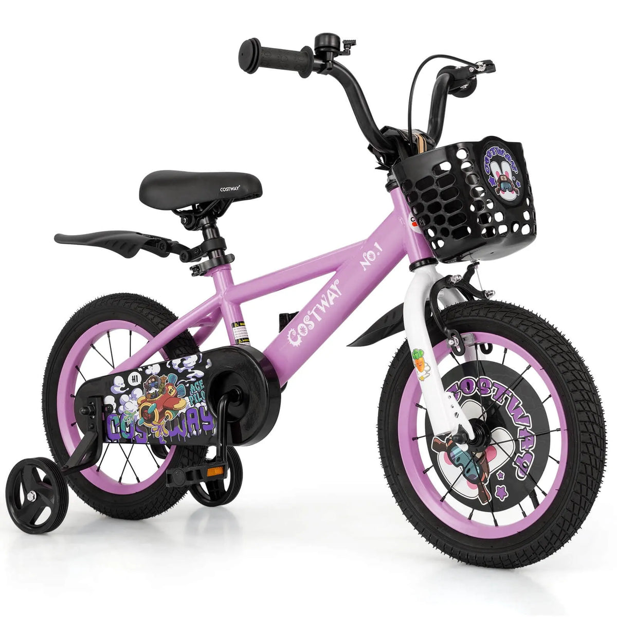 Vélo, Guidon et Selle Réglables en Hauteur, 14 pouces pour Enfant de 3 à 5 Ans, Violet, Frein à Main