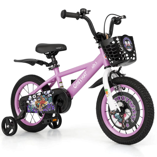 Vélo, Guidon et Selle Réglables en Hauteur, 14 pouces pour Enfant de 3 à 5 Ans, Violet, Frein à Main