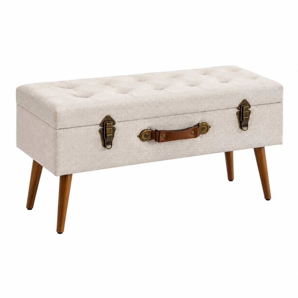 Banc coffre de rangement beige en polyester rectangulaire 100 x 40 x 50 cm
