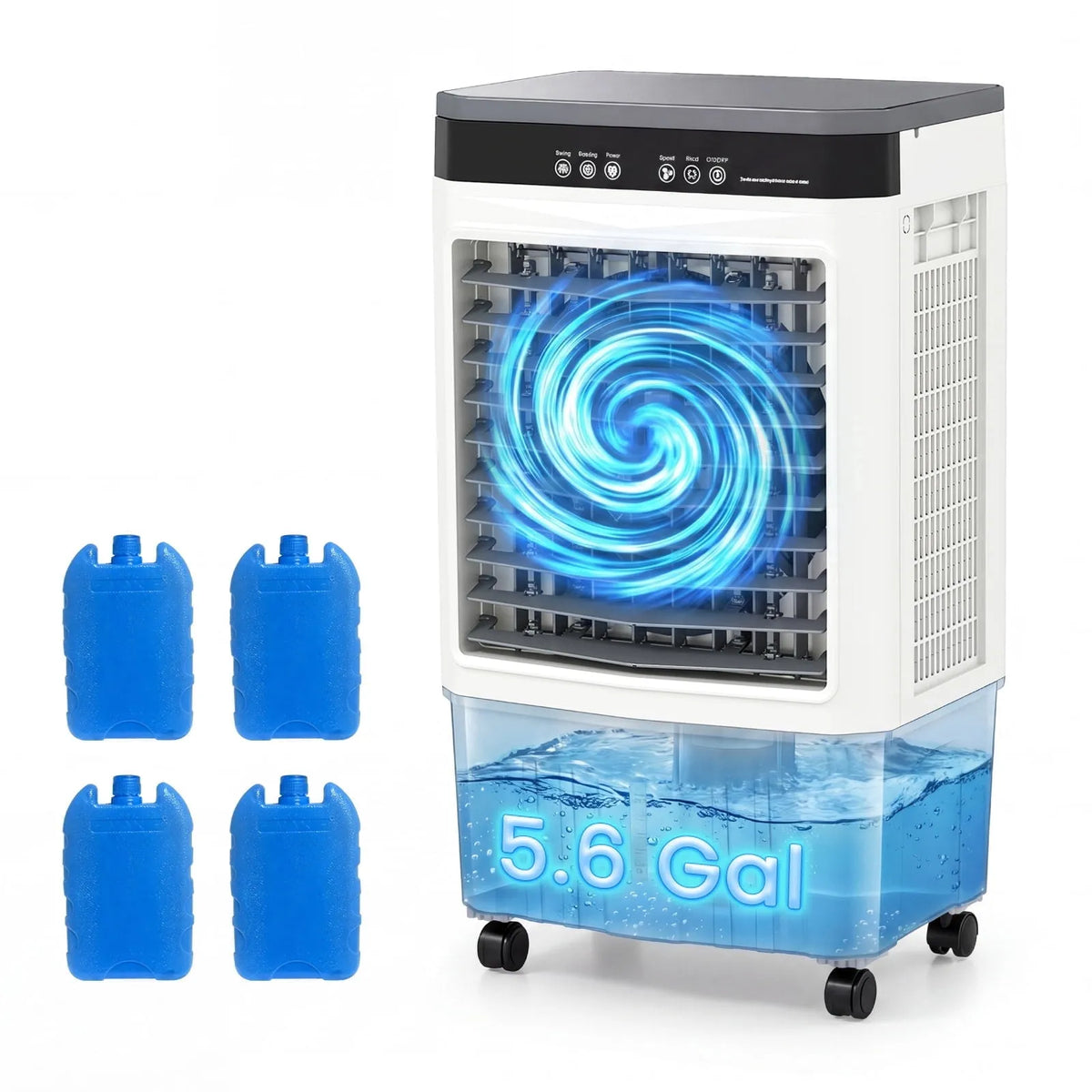 Rafraîchisseur d'air, Refroidissement d'Air Oscillant Type Marais, Évaporatif 2000 CFM Portable, Réservoir d'Eau de 5,6 Gal, Blanc