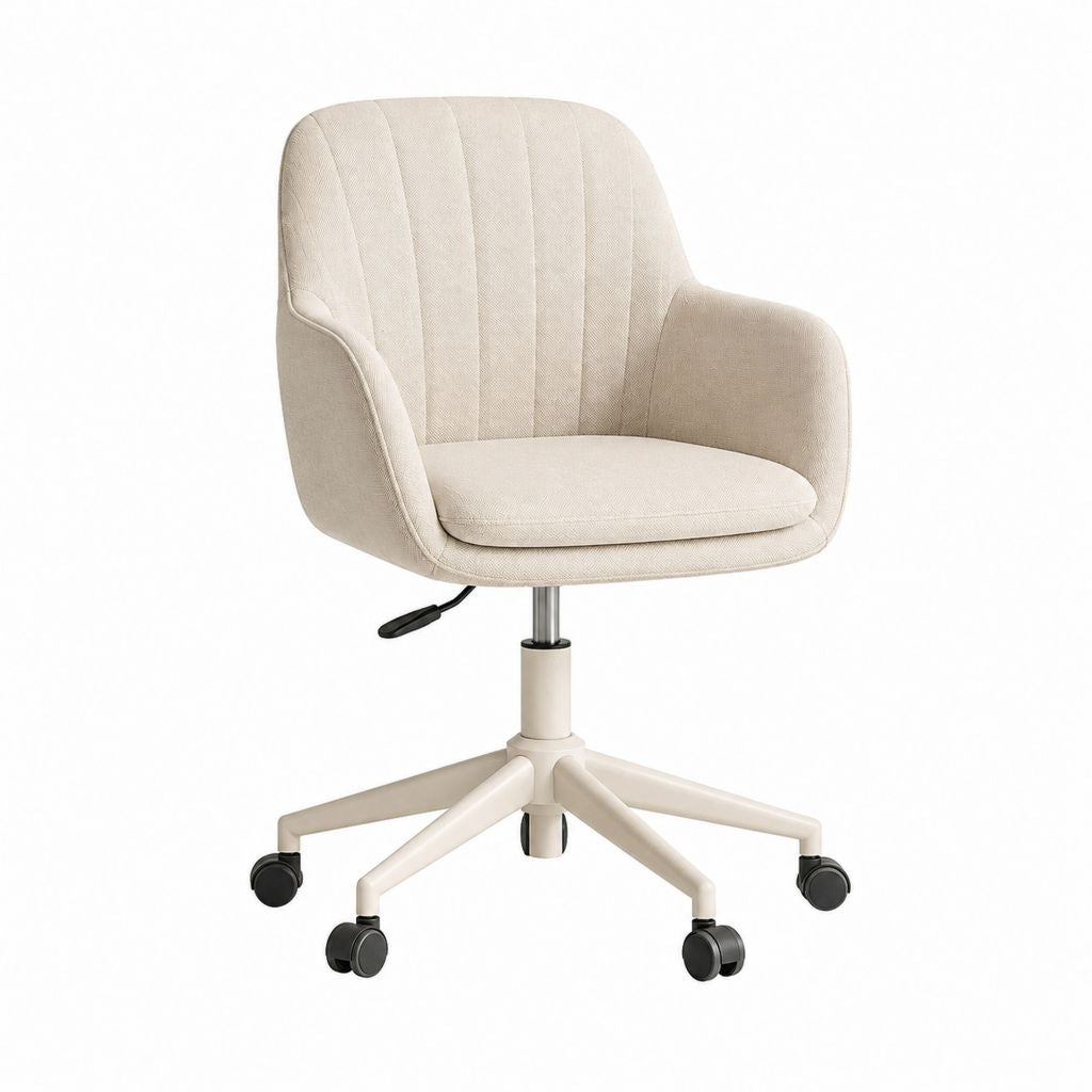 Chaise de bureau pivotante beige en polyester avec accoudoirs et roulettes 60 x 60 x 82-92 cm