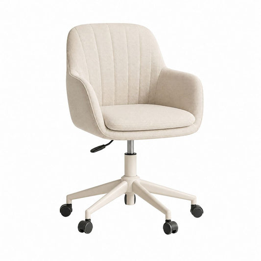 Chaise de bureau pivotante beige en polyester avec accoudoirs et roulettes 60 x 60 x 82-92 cm