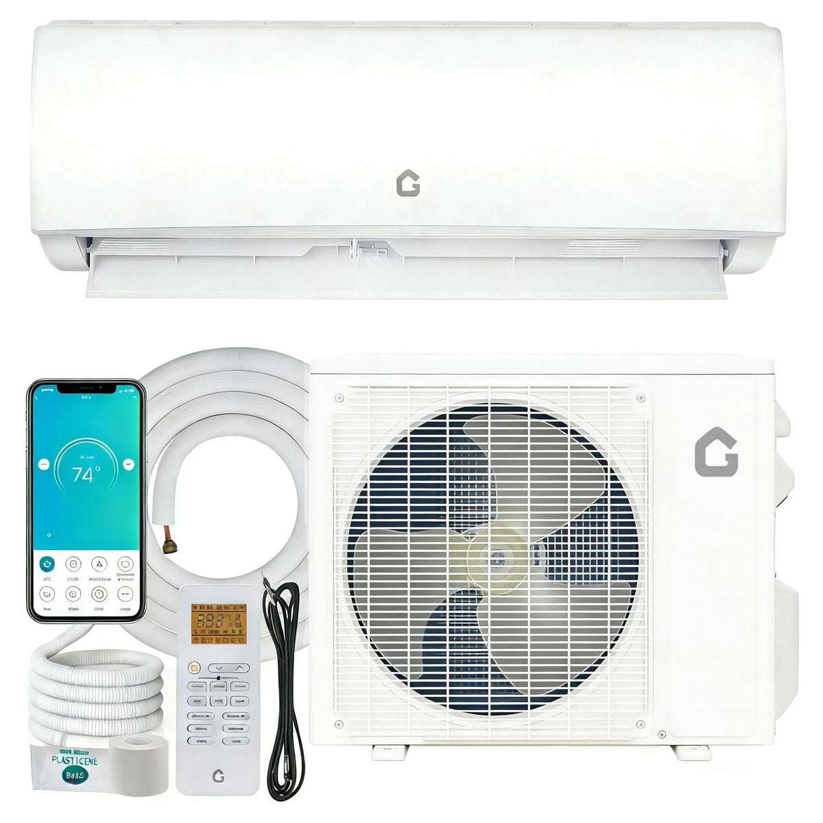 Climatiseur mural, 19 SEER2, SEER2, Mini-Split 18000 BTU, 1100 Pi2, Compatible Alexa, 18000 BTU