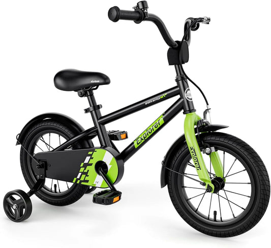 Vélo pour Tout-Petits de 12 14 16 18 po, Frein à Main et Frein à, Selle et Guidon Ajustables, Roues Stabilisatrices, Vélo pour Enfants