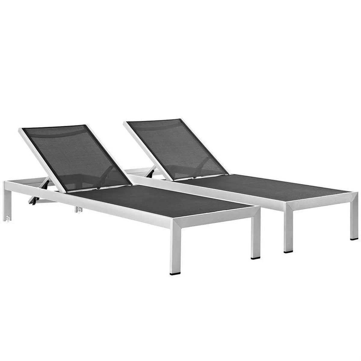 Chaise longue Modway, d'Extérieur en Tissu Shore Set en Argent/noir Lot de 2