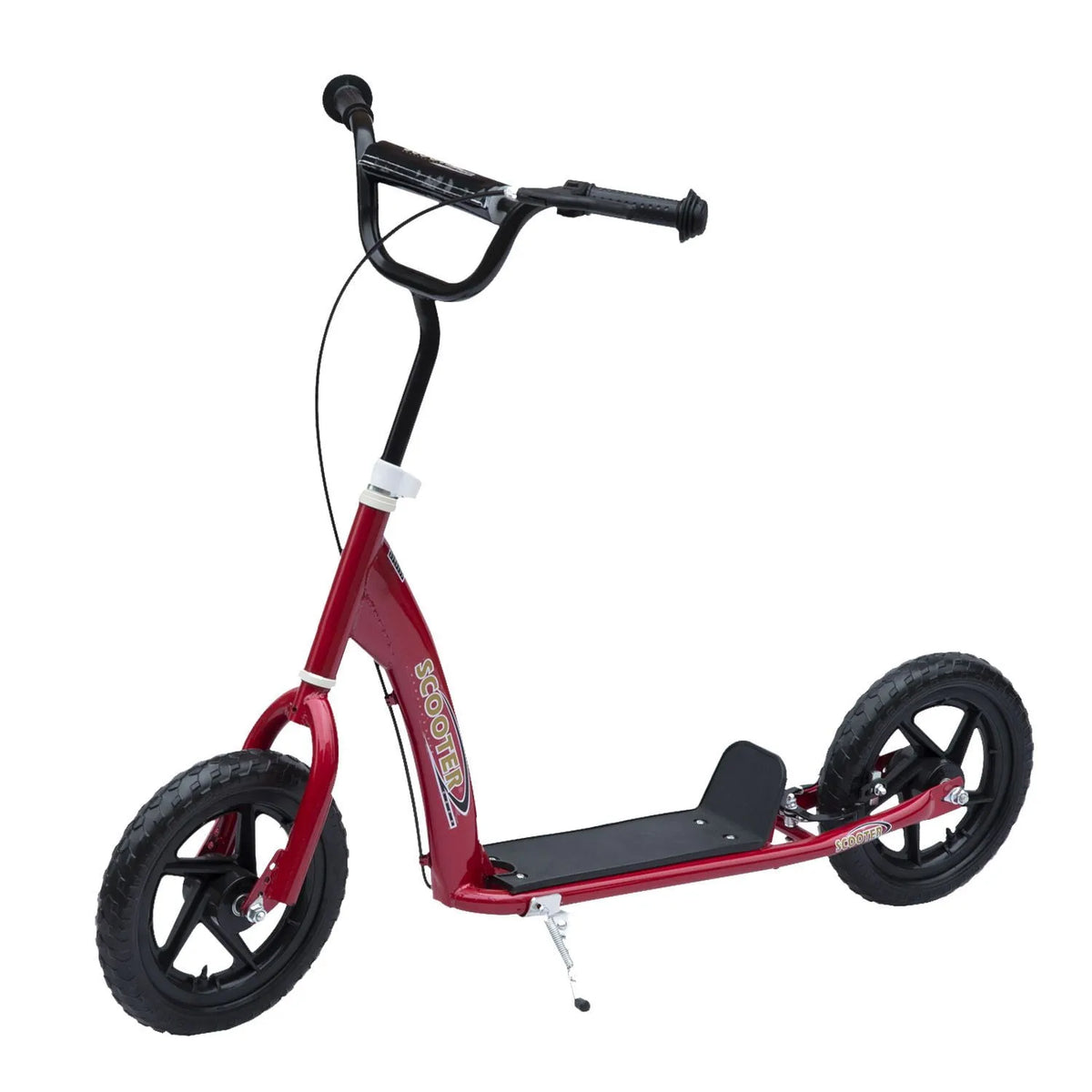 Pneus EVA de 12 pouces, Trottinette Rouge Ajustable pour 5 à 12 Ans, Idéale pour le Plaisir en Plein Air et, Frein Arrière, Cadre en Acier
