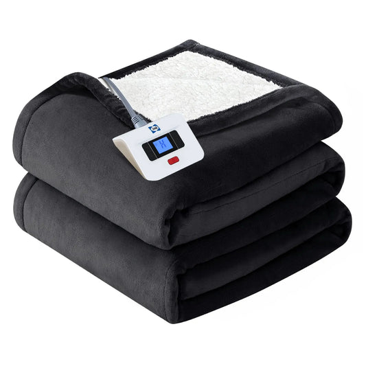 Couverture Chauffante en Flanelle et Sherpa, 10 Niveaux de Chauffage et Arrêt Automatique de 1 à, Couverture Chauffante Électrique Format Jumeau