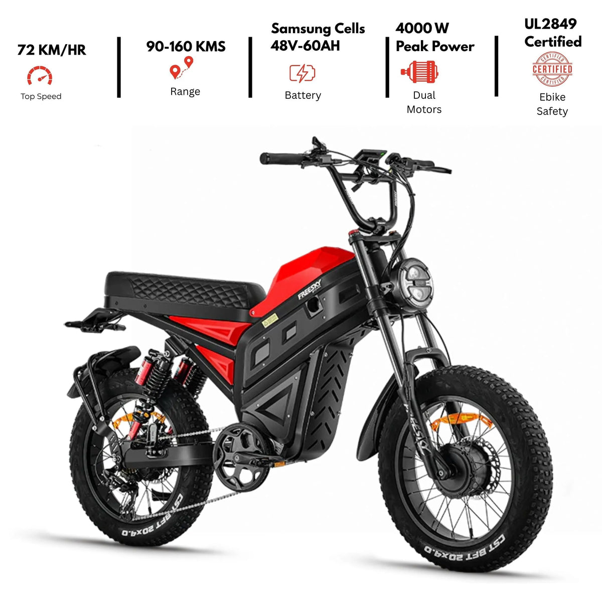Vélo électrique, Samsung, MT-380 Moto Tout-Terrain à Double Moteur Longue Portée 2026, Puissance de Pointe 4000W, Batterie, 40 MPH, Écran LCD