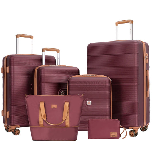 Valise Légère à Rayures, Ensemble de 6 Pcs de Bagages Rigides pour Voyageurs en Famille, Roues Pivotantes 360 et Sac de Sport, Serrure TSA