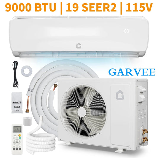 Climatiseur mural, 9000 BTU avec Thermopompe 19 SEER2 115V Sans Conduits Refroidit jusqu'à 450 Pi2 Blanc Écoénergétique Monté au Mur