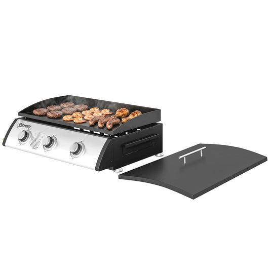 Barbecue, Chariot de Gril BBQ extérieur de 8530 BTU, 3 brûleurs Principaux, Plaque Antiadhésive et Couvercle, Noir, au Gaz Propane